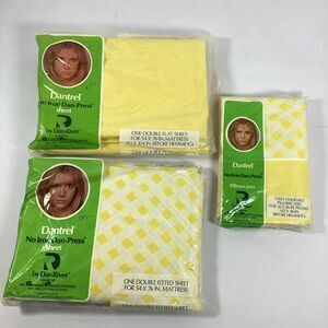Vtg Dantrel Dan River Double Sheet Set Yellow Flat Fitted 2 Cases New Old Stock